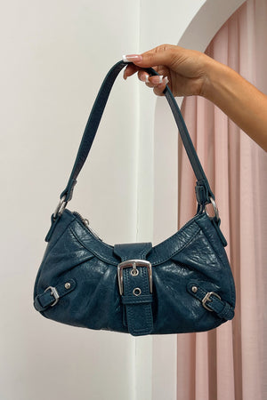 Last Minute Plans Blue Faux Leather Shoulder Bag