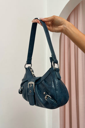 Last Minute Plans Blue Faux Leather Shoulder Bag