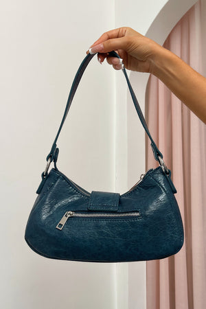 Last Minute Plans Blue Faux Leather Shoulder Bag