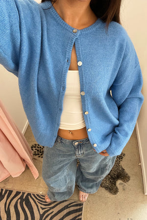 Collins Blue Plush Button Up Cardigan