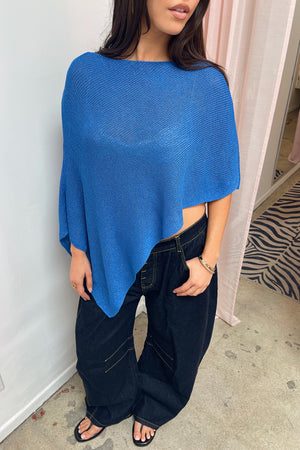 Marrakesh Blue Shimmer Asymmetrical Poncho