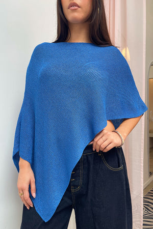 Marrakesh Blue Shimmer Asymmetrical Poncho
