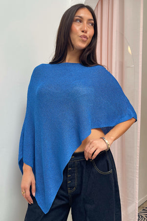 Marrakesh Blue Shimmer Asymmetrical Poncho