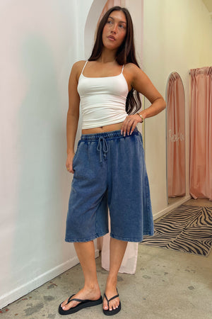Easygoing Blue Vintage Wash Baggy Sweat Shorts