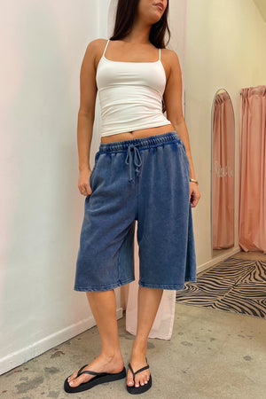Easygoing Blue Vintage Wash Baggy Sweat Shorts