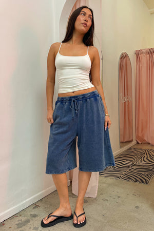 Easygoing Blue Vintage Wash Baggy Sweat Shorts