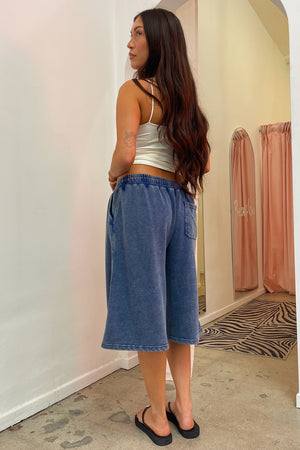Easygoing Blue Vintage Wash Baggy Sweat Shorts