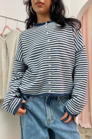 Blythe Denim Stripe Button Up Cardigan