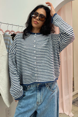 Blythe Denim Stripe Button Up Cardigan