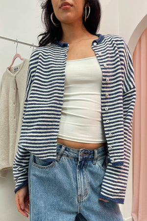Blythe Denim Stripe Button Up Cardigan