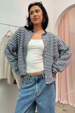 Blythe Denim Stripe Button Up Cardigan