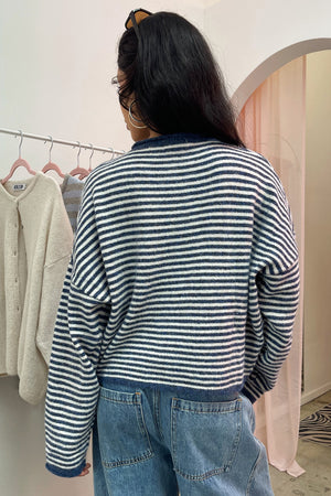 Blythe Denim Stripe Button Up Cardigan