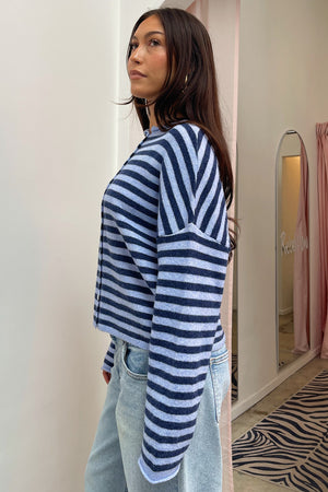 Blythe Blue and Navy Stripe Button Up Cardigan