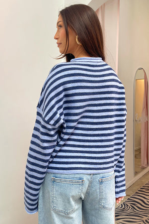 Blythe Blue and Navy Stripe Button Up Cardigan