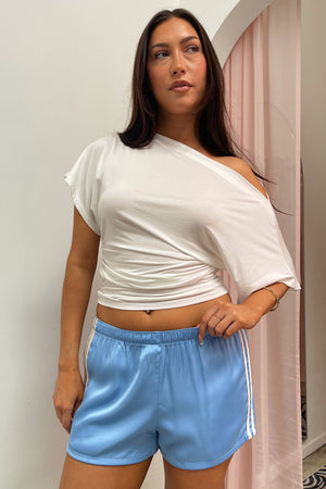 Sidelines Light Blue with Cream Side Stripe Satin Shorts