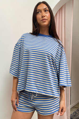 Road Trip Blue and Cream Stripe Tee