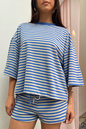 Road Trip Blue and Cream Stripe Tee