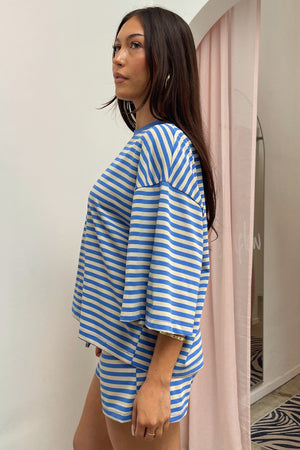Road Trip Blue and Cream Stripe Tee