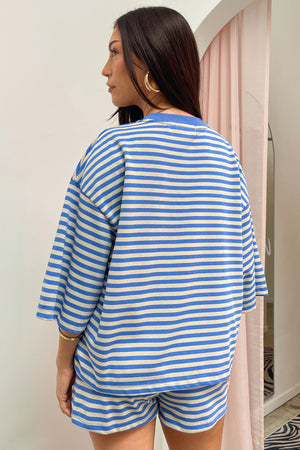Road Trip Blue and Cream Stripe Tee