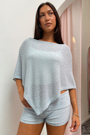 Be Together Baby Blue Textured Knit Poncho