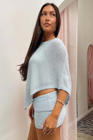 Be Together Baby Blue Textured Knit Poncho