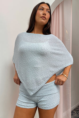 Be Together Baby Blue Textured Knit Foldover Mini Shorts
