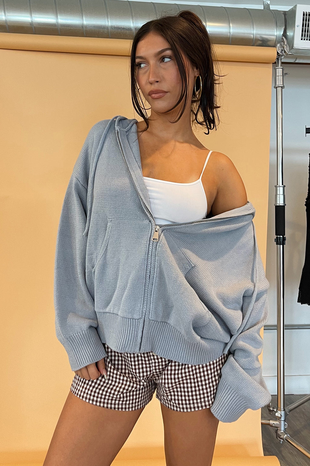 Cooper Dusty Blue Knit Zip Up Hoodie