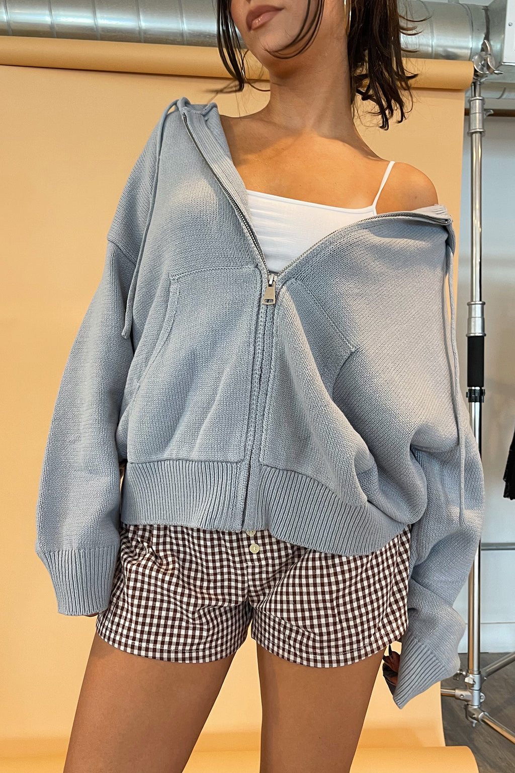 Cooper Dusty Blue Knit Zip Up Hoodie