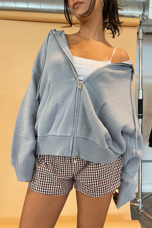 Cooper Dusty Blue Knit Zip Up Hoodie