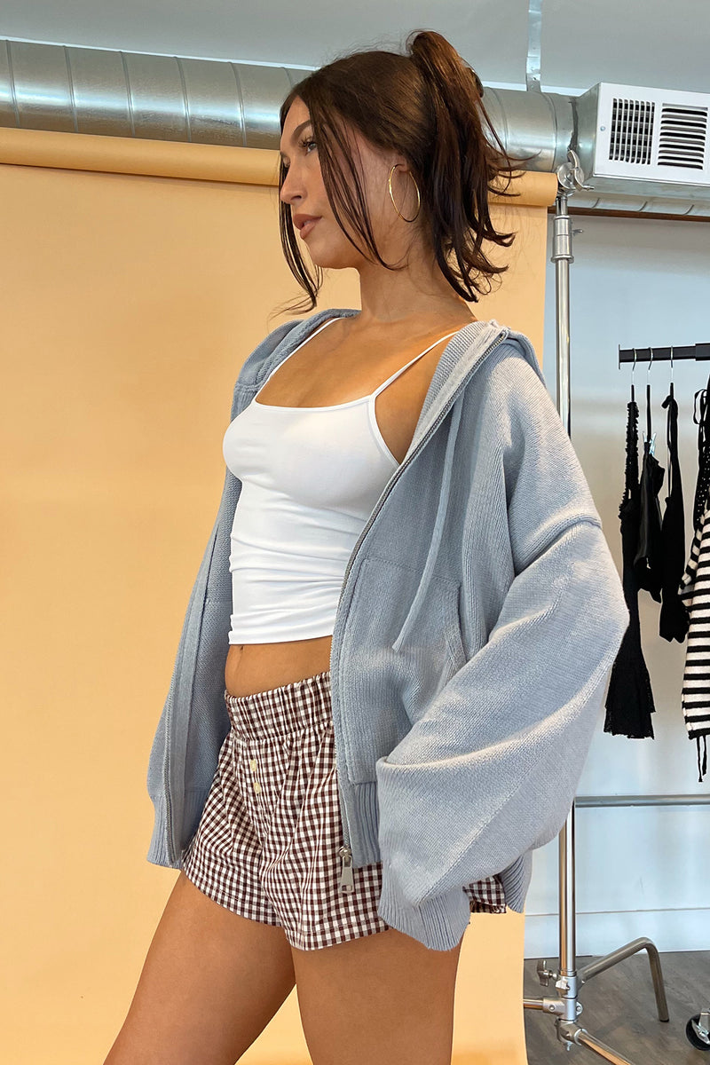 Cooper Dusty Blue Knit Zip Up Hoodie