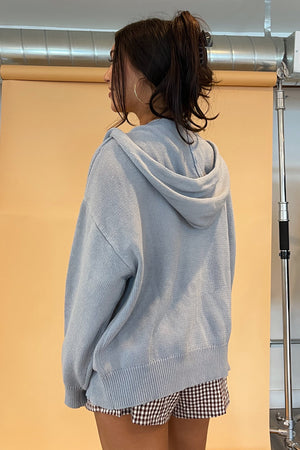 Cooper Dusty Blue Knit Zip Up Hoodie