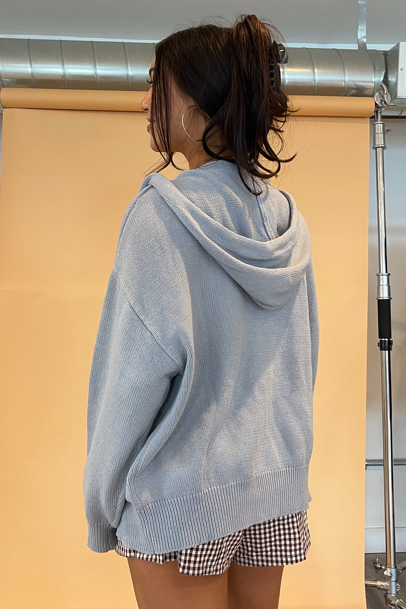 Cooper Dusty Blue Knit Zip Up Hoodie