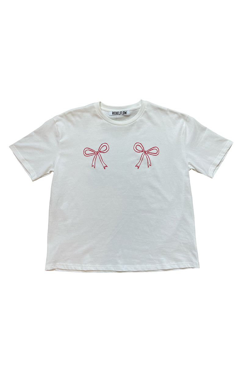 For the Girls White with Red Bow Tee