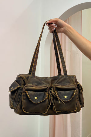 All In Vintage Brown Faux Leather Pocket Detail Bag