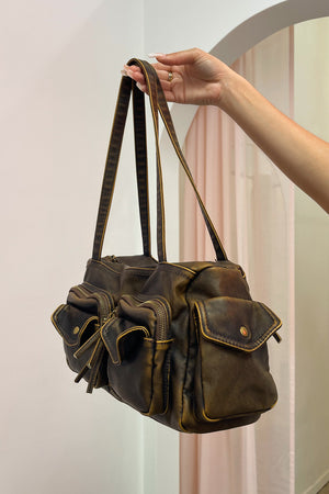 All In Vintage Brown Faux Leather Pocket Detail Bag