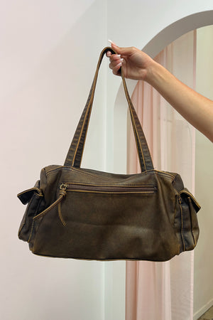 All In Vintage Brown Faux Leather Pocket Detail Bag