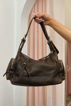 Sedona Brown Distressed Faux Leather Shoulder Bag