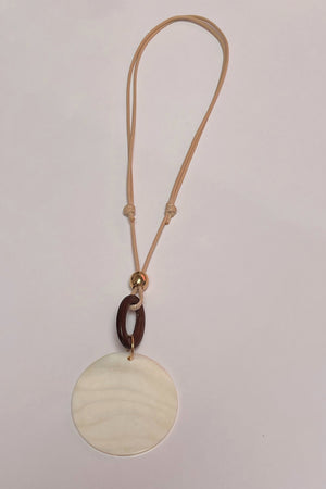 Cream Shell and Brown Wood with Cream Cord Necklace