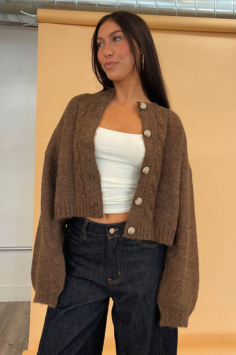 Ruby Chocolate Cable Knit Cardigan