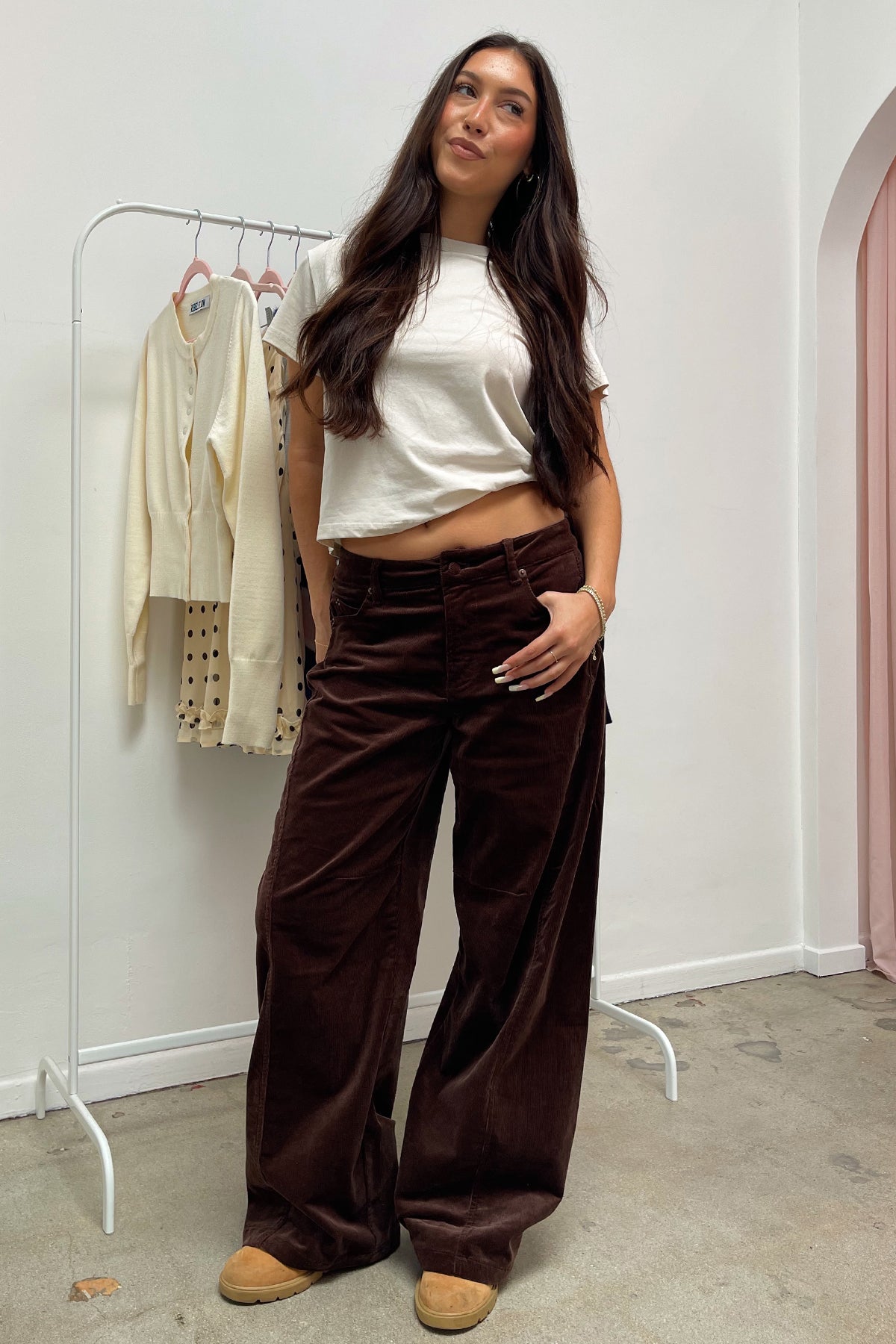 brown corduroy dress pants Corduroy Pants for Women Pull on High Waisted Straight Leg Dress Pants Comfy Business Casual Work Pants with Pockets Stretch Office Pants Baggy Solid Corduroy Pants Women Outdoor Drawstring Pants at Amazon