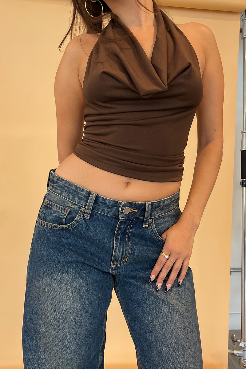 Monet Brown Cowl Neck Halter Top