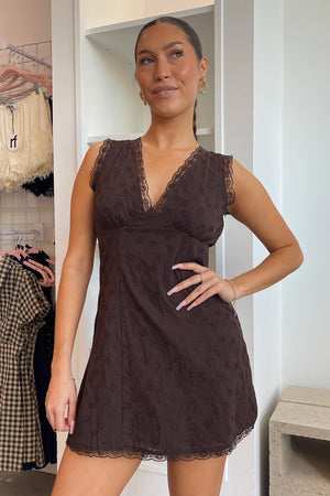 Campbell Brown Embroidered Floral Lace Trim Mini Dress