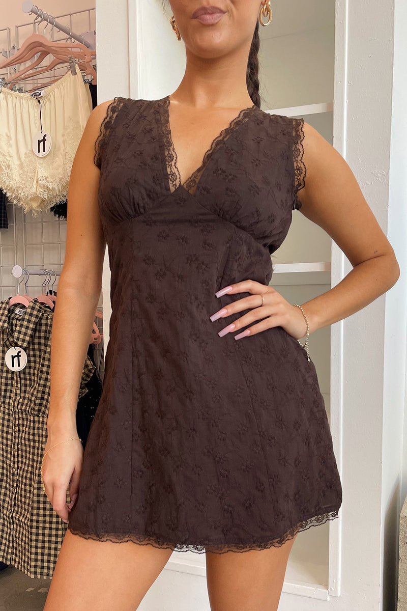 Campbell Brown Embroidered Floral Lace Trim Mini Dress