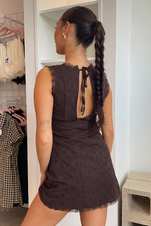 Campbell Brown Embroidered Floral Lace Trim Mini Dress