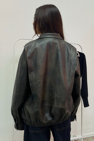 Going Steady Dark Brown Faux Leather Oversized Jacket
