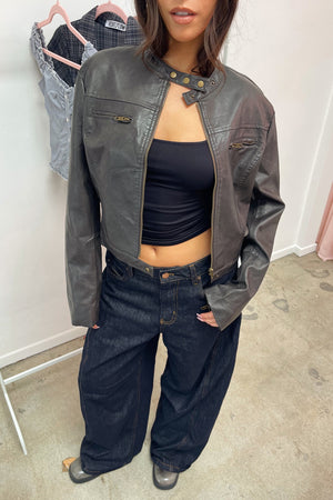 Look Twice Vintage Brown Faux Leather Jacket