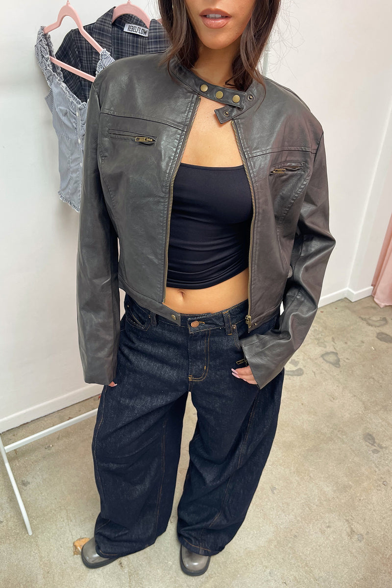 Look Twice Vintage Brown Faux Leather Jacket