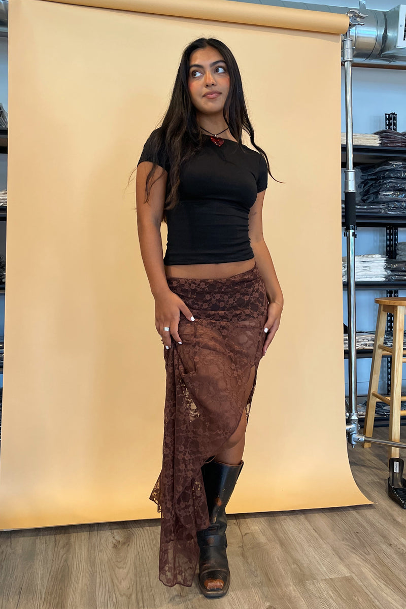 City of Love Brown Lace Maxi Skirt