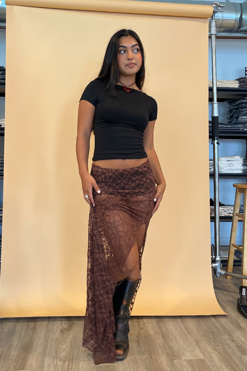 City of Love Brown Lace Maxi Skirt