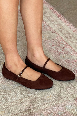 True Story Brown Suede Mary Jane Ballet Flats